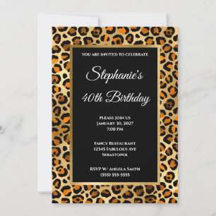 Convites Copper Black e Gold Leopard Glam 40º Aniversário