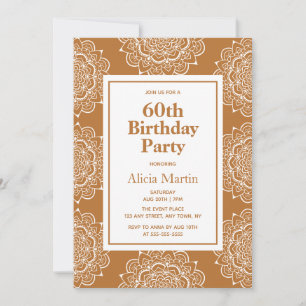 Convites Copper e White Mandala Flor 60º Aniversário