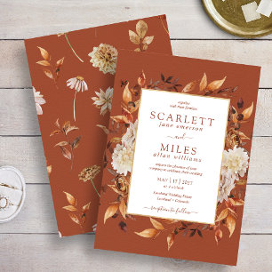 Convites Copper Fall Terracotta Aquarela Floral Casamento