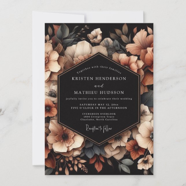 Convites Copper Floral Chiaroscuro Wedding (Frente)