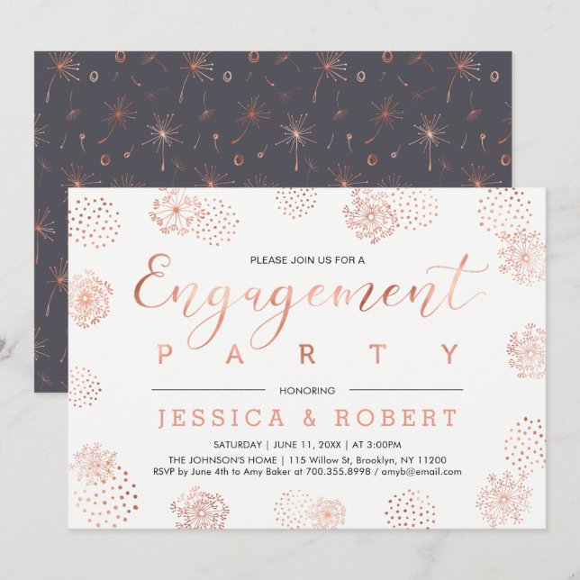 Convites Copper & Gray | Festa de Noivado Simple Modern (Frente/Verso)