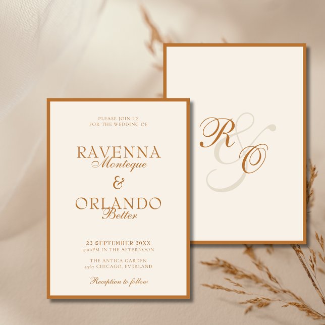 Convites Copper Ivory Monograma Glam | Casamento Old Money (Criador carregado)