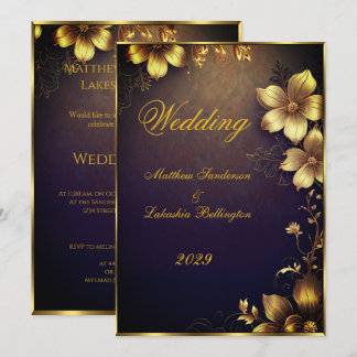 Convites Copper Lindas flores Douradas Casamento Moderno