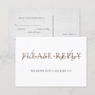 Convites COPPER TYPOGRAPHY Mão - Letra RSVP de Casamento