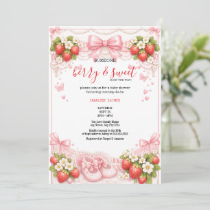 Convites Coquete Berry Doce Morango Baby Shower Rosa