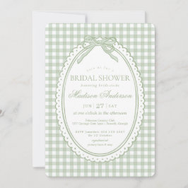 Convites Coquete Gingham Verde Laço Chá de Noiva