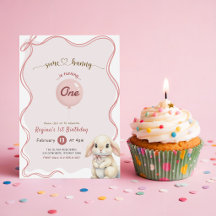Coquete Laço Rosa Alguns Coelhinhos 1º Aniversário