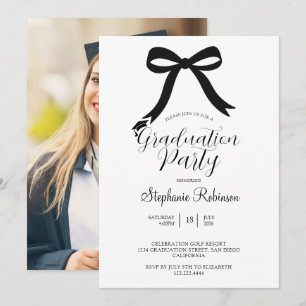 Convites Coquete Moderna Preta Laço Foto Festa de Graduação