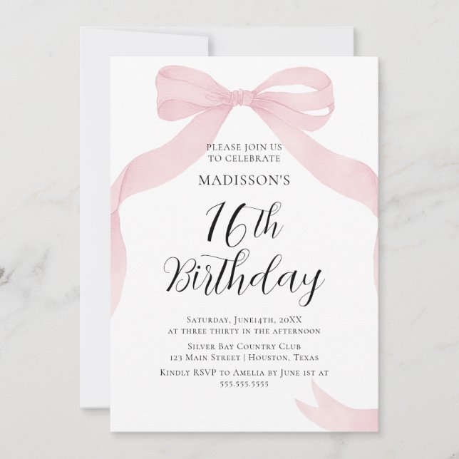Convites Coquete pink bow Birthday invitation (Frente)
