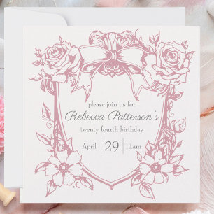 Convites Coquete Rosa Fofo Feminino Quadro de Laço Festa