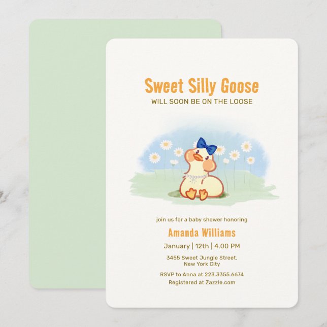 Convites Coquete Silly Goose Daisy Flor Bebê Shower (Frente/Verso)