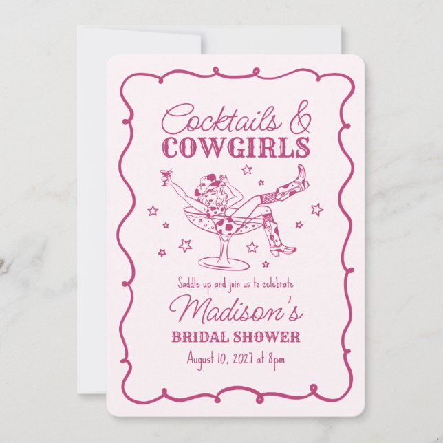 Convites Coquetéis Cor-de-Rosa e Cowgirls Nash Bash Exposiç (Frente)