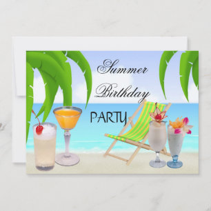 Convites Coquetéis de Aniversário de Verão Praia Tropical