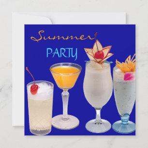 Convites Coquetéis de Bebidas de Festa de Verão Azul Amarel