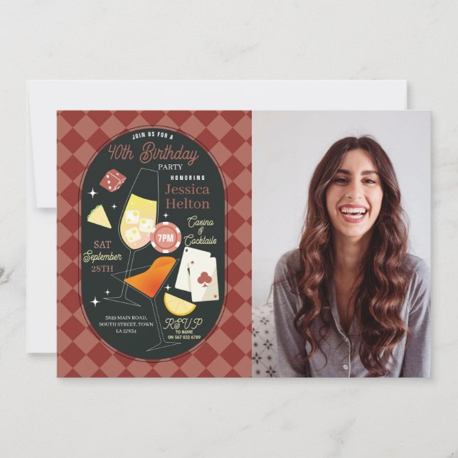 Convites Coquetéis de Cassino Las Vegas Foto de Dados de An (Frente)