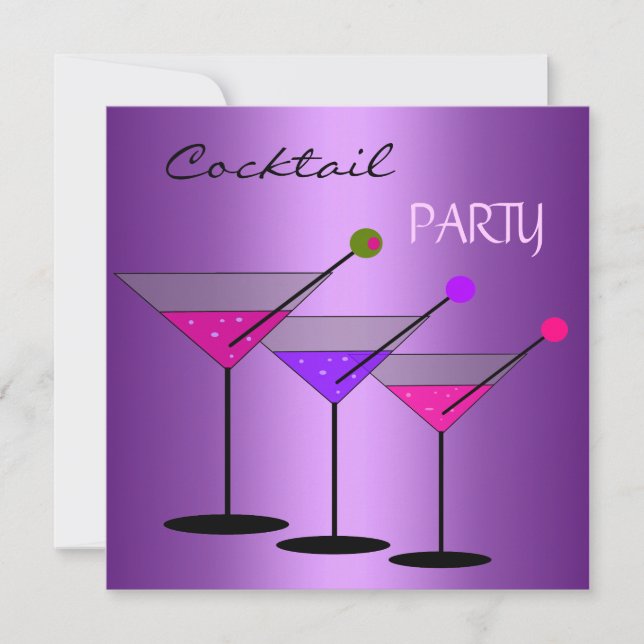 Convites Coquetéis de Festa de Coquetel Drinks Martini Roxo (Frente)