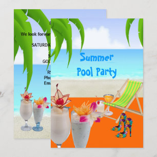 Convites Coquetéis de Festa de Praia de Verão Tropical