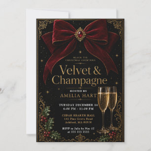 Convites Coquetéis de Natal Black Tie Velvet & Champanhe