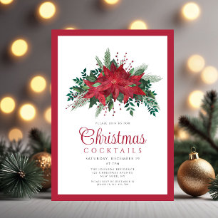Convites Coquetéis de Natal da Poinsettia Vermelha Festiva