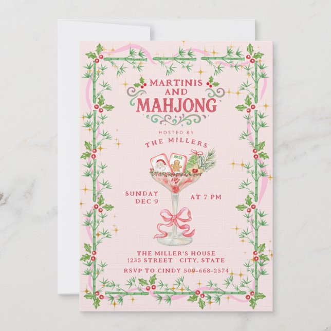 Convites Coquetéis de Natal e Festa de Mahjong (Frente)