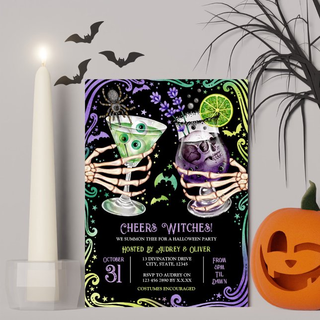 Convites Coquetéis e Fantasias de Halloween Bruxas (Halloween Cocktails and Costumes Witches Invitation)