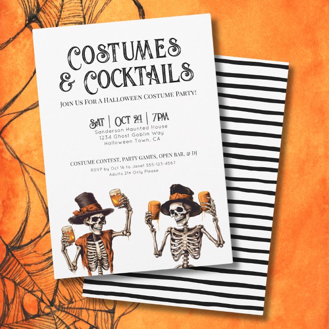 Convites Coquetéis e Fantasias Festa de Halloween (Cocktails And Costumes Halloween Party Invitation)