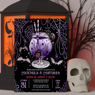 Convites Coquetéis e figurinos Viúva Negra do Halloween