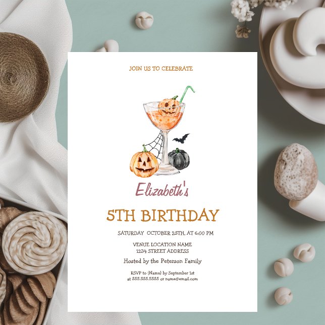 Convites Coquetel de Abóbora Aquarela Aniversário de Hallow (Criador carregado)