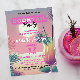 Convites Coquetel de Aniversário de 30 Anos Neon Tropical S