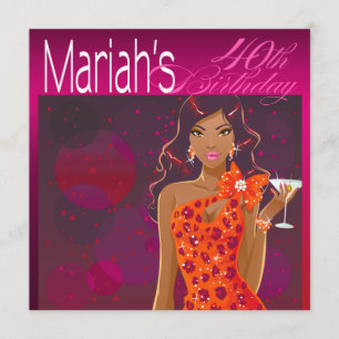 Convites Coquetel de Aniversário Pretty Lady fuchsia/laranj