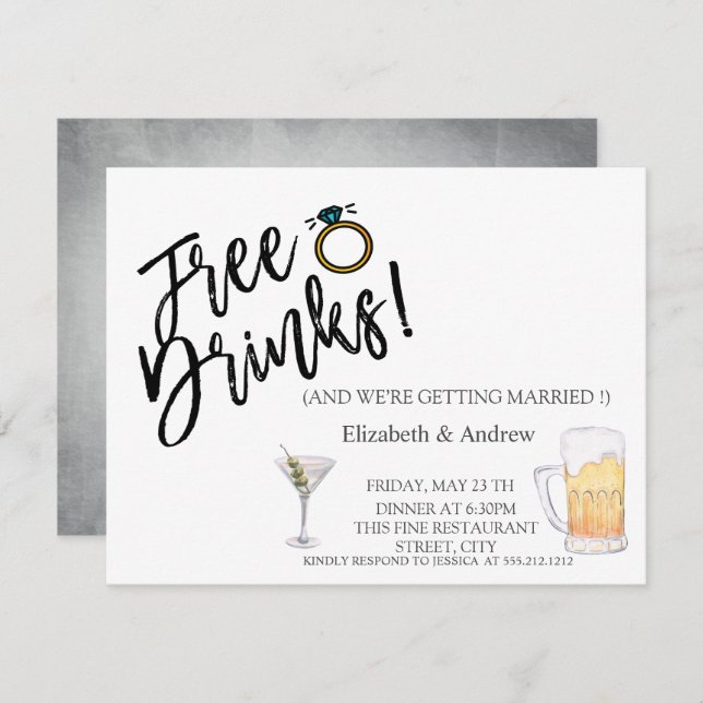 Convites Coquetel de Aquarela,Cerveja,Casamento de Bebidas  (Frente/Verso)