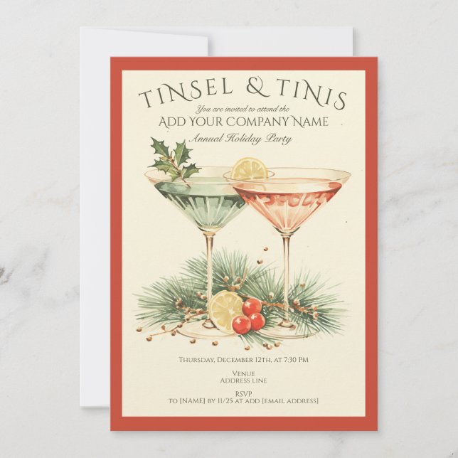 Convites Coquetel de Férias do Escritório de Luzes de Natal (Frente)