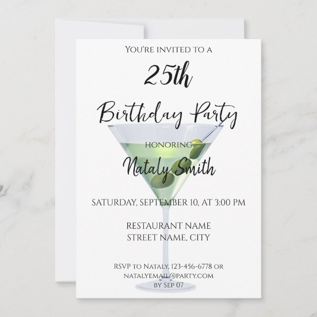 Convites Coquetel de martini colorido (Frente)