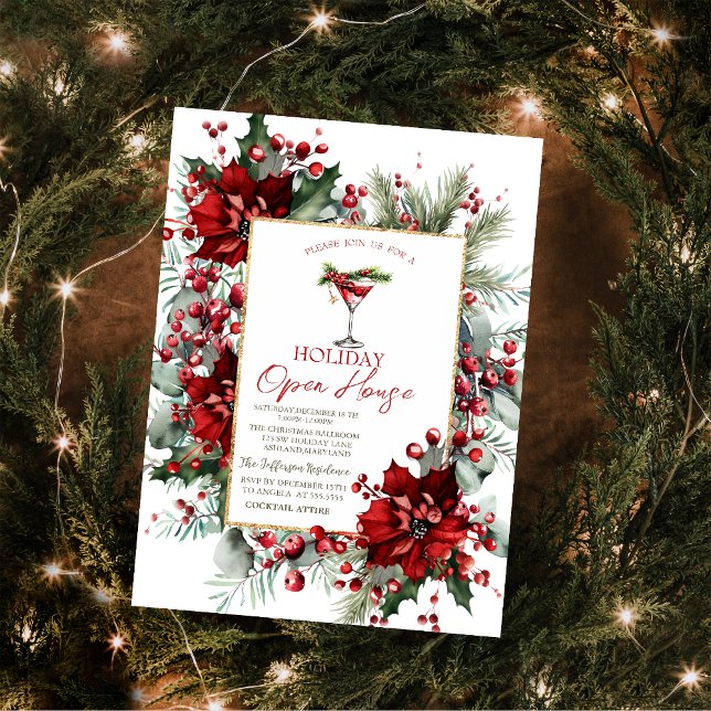 Convites Coquetel de Natal Poinsettia Festa de Fim de Ano (Criador carregado)