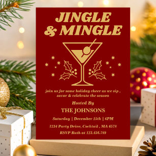Convites Coquetel de Natal Retro Glam Jingle & Mingle
