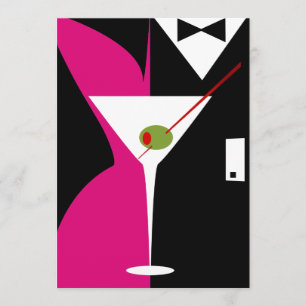 Convites Coquetel Fuschia e Black Classy Martini