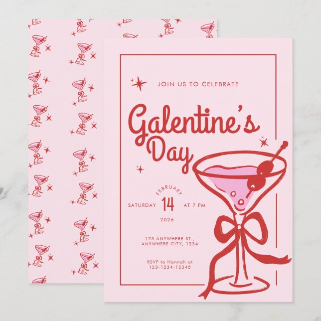 Convites Coquetel Galentine's Day Arco Vermelho (Frente/Verso)