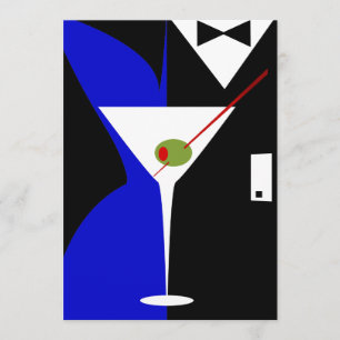 Convites Coquetel Martini Azul e Preto Sofisticado