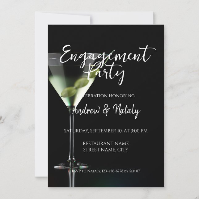 Convites Coquetel Martini em preto (Frente)