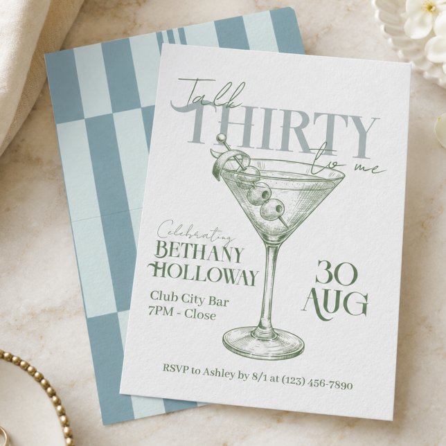 Convites Coquetel Martini Fala Trinta Para Mim Aniversário  (Talk Thirty To Me Martini Cocktail 30th Birthday Invitation)