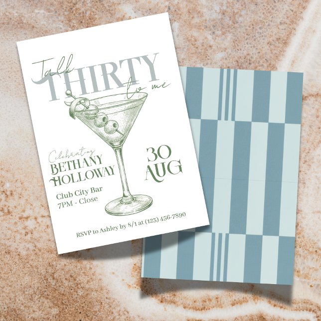 Convites Coquetel Martini Fala Trinta Para Mim Aniversário  (Celebrate the big 3-0 with this stylish Talk Thirty To Me Martini Cocktail 30th Birthday Invitation!)