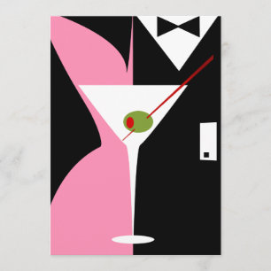 Convites Coquetel Martini Pink and Black Classy