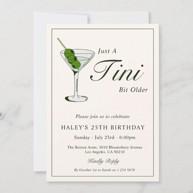 Convites Coquetel Olive Martini Engraçado Aniversário de 25 (Frente)