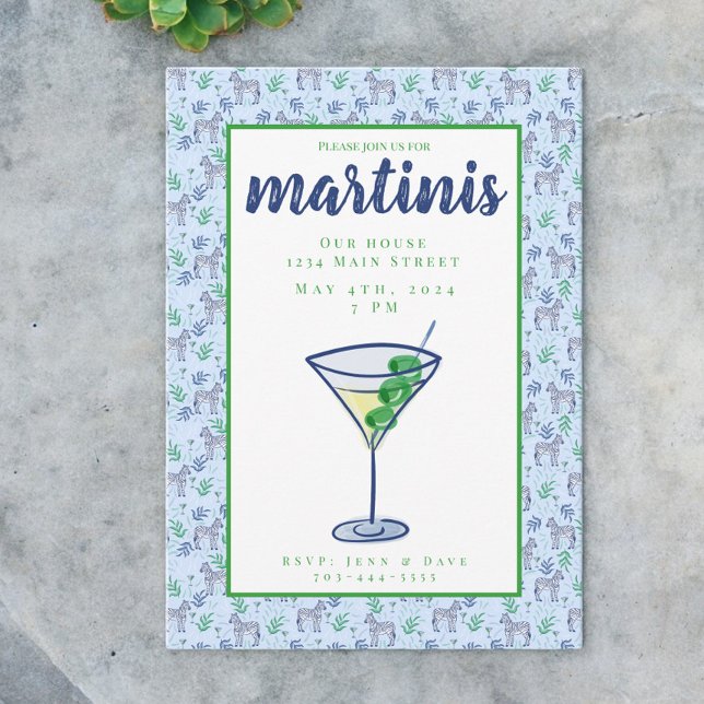 Convites Coquetel Preppy Zebra Martini / Festa de Coquetéis (Criador carregado)