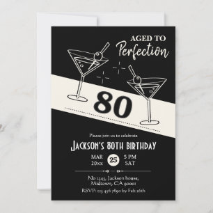Convites Coquetel preto e branco martini 80 Aniversário