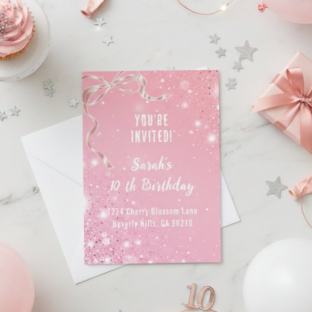 Convites Coquette 1st Birthday Invitations Pink Bow  (Criador carregado)