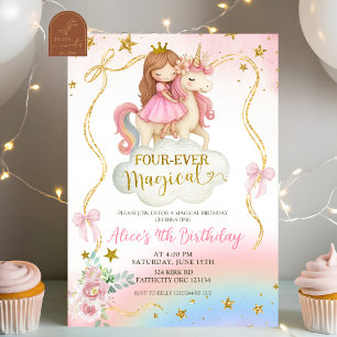 Convites Coquette Arco-íris Pastel Unicórnio Mágico Anivers