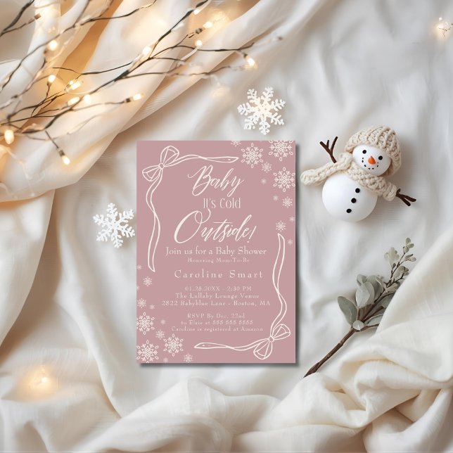 Convites Coquette Baby está frio fora do chá de fraldas ros (Coquette Baby its Cold outside pink baby shower Invitation)