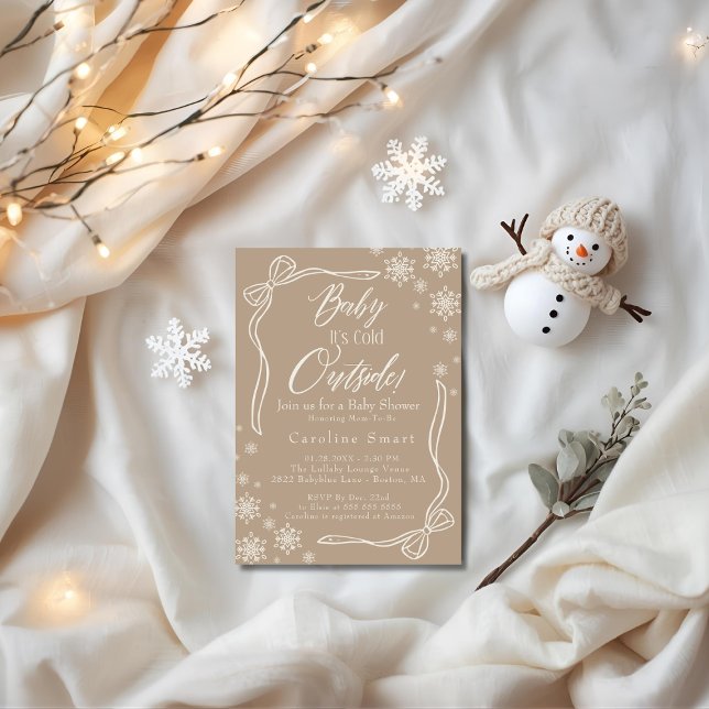 Convites Coquette Bebê está frio lá fora tons de bege convi (Coquette Baby its Cold outside taupe baby shower Invitation)