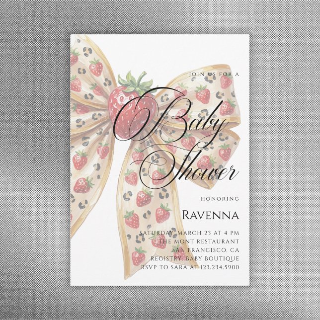 Convites Coquette Berry Bow Simple Template Baby Shower (Criador carregado)